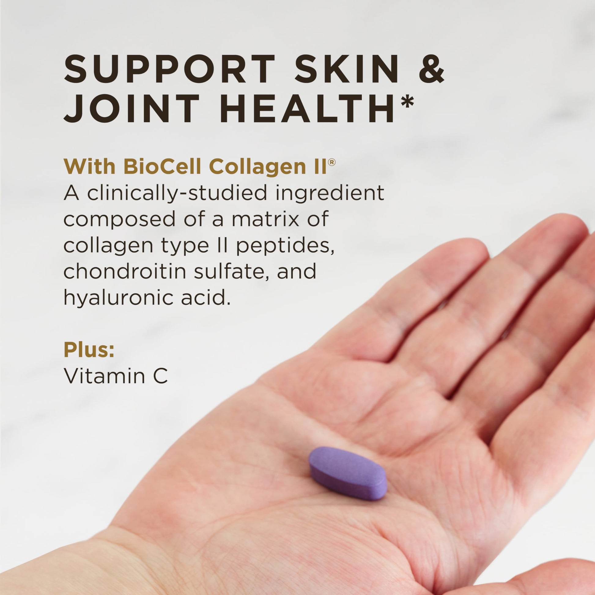 Hydrolyzed collagen type 2 and vitamin C supplement packaging