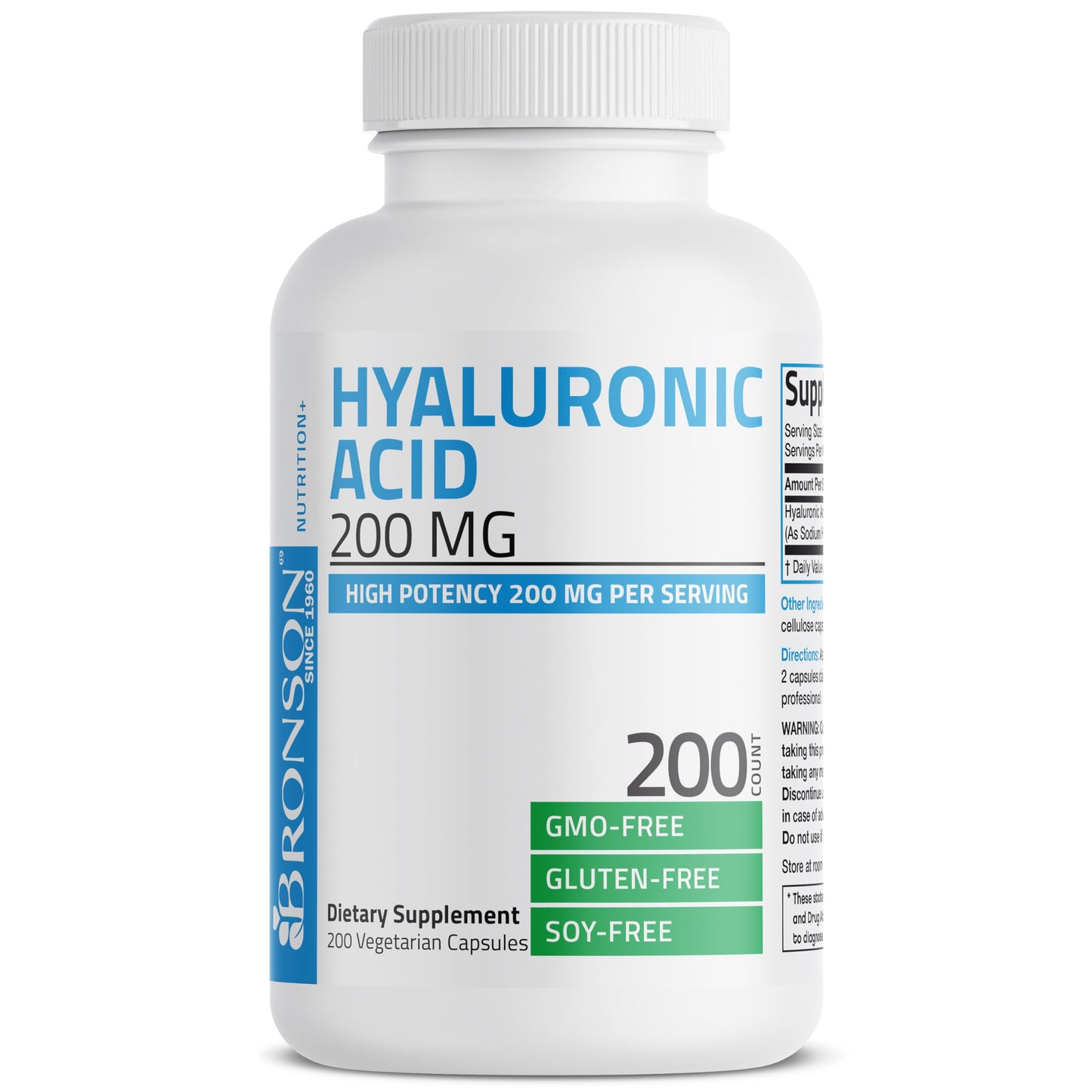 Bronson Hyaluronic Acid 200mg Vegetarian Capsules Supplement Facts