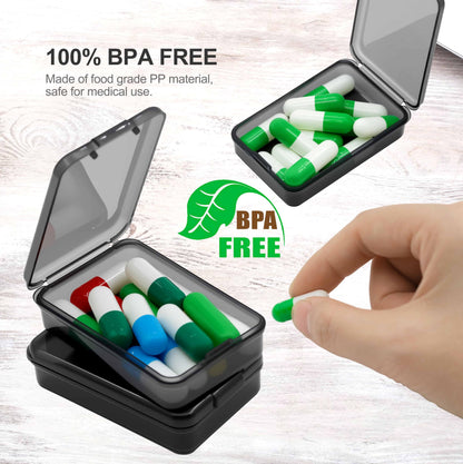 Six pack stackable travel medicine dispensers demonstrating their compact dimensions.