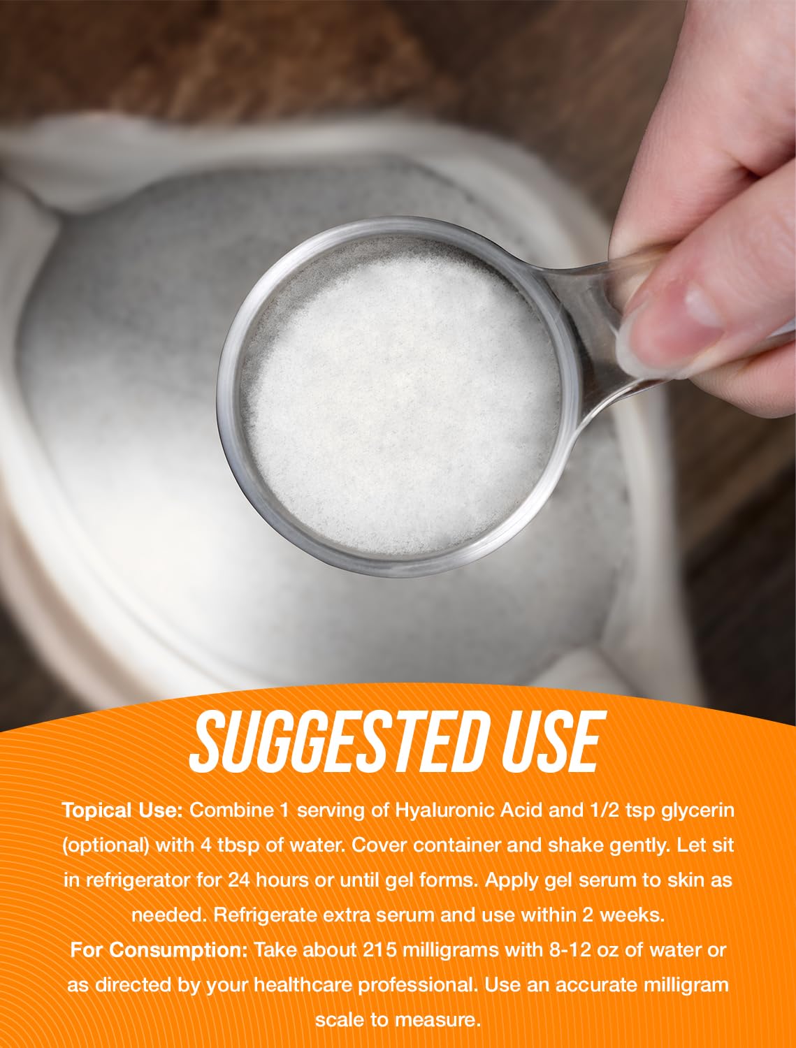 BulkSupplements Hyaluronic Acid Powder Serving Scoop Demonstration