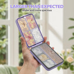 OUVBTX moisture proof pill case being folded compact to fit easily inside a small travel purse