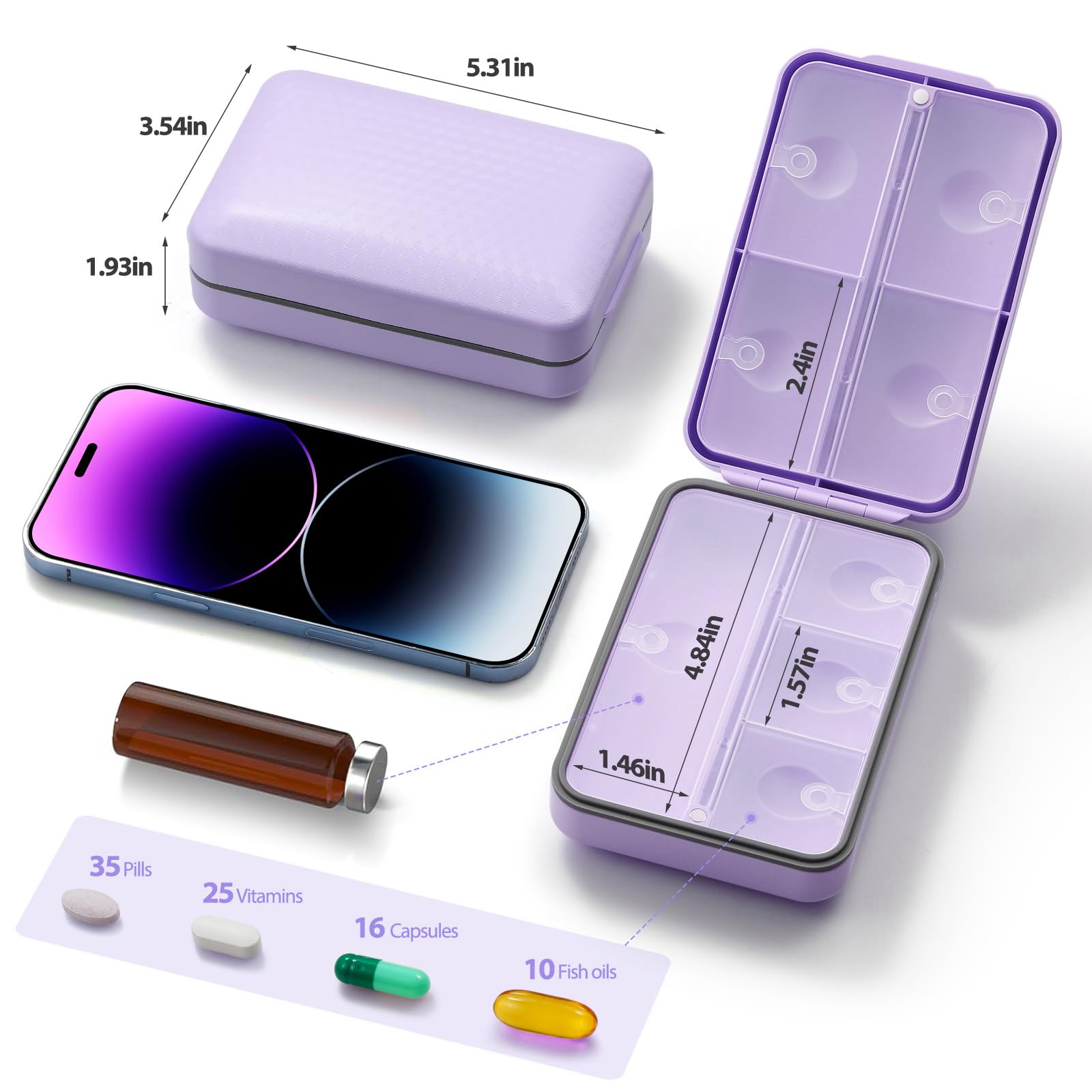 OUVBTX large capacity supplement storage showing fish oil capsules neatly organized inside separate sections