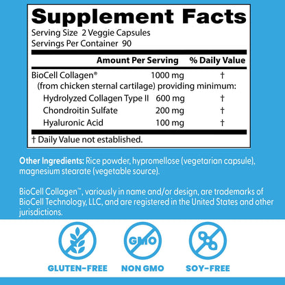 Doctor's Best BioCell Collagen Capsules Bottle Side Panel
