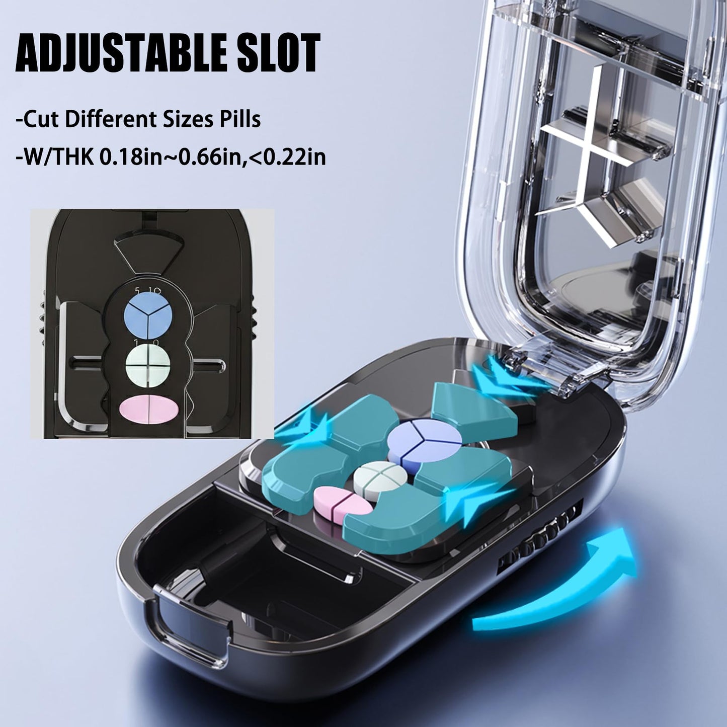 Ptyism pill splitter package containing the cleaning brush and tweezers accessory kit