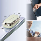 Demonstration of a user pressing down on the ergonomic beige medicine cutter lid
