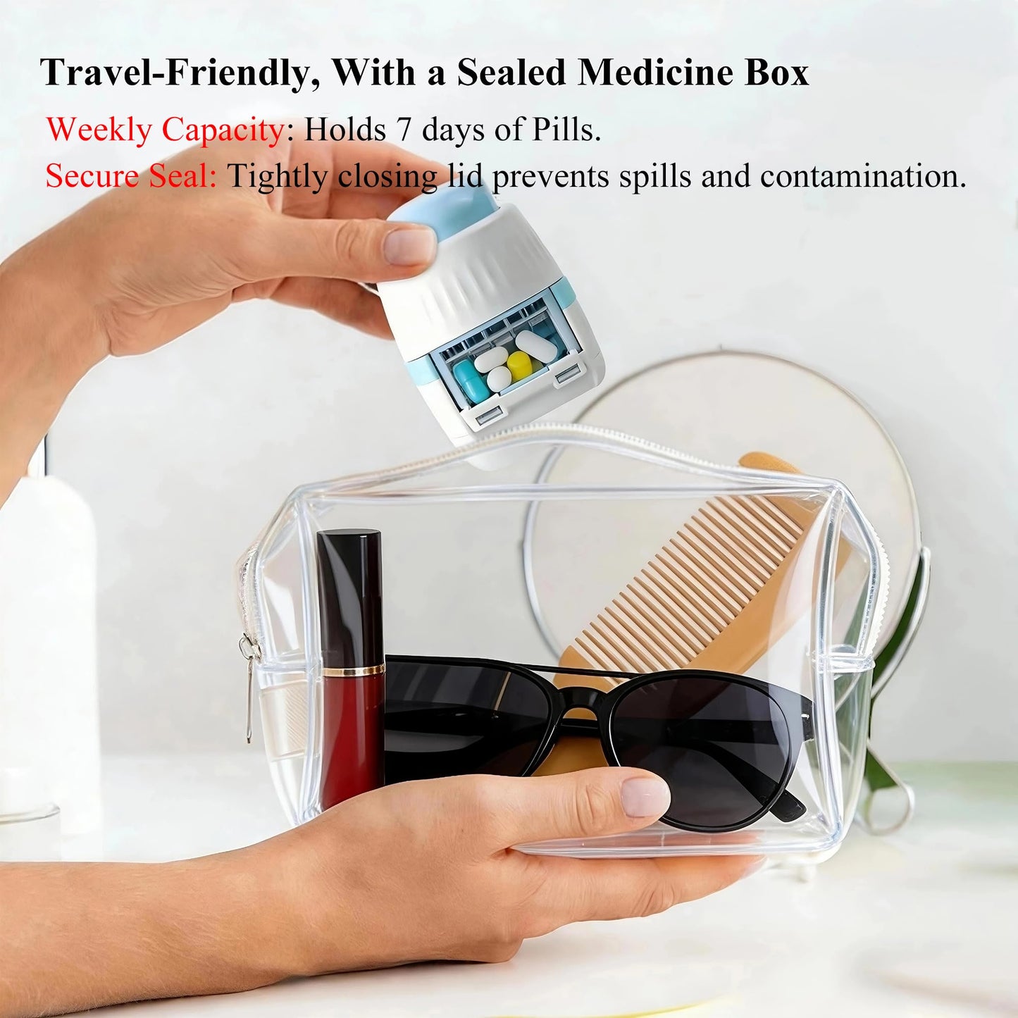 LAUHUW portable pill organizer chamber packed with weekly supplement tablets