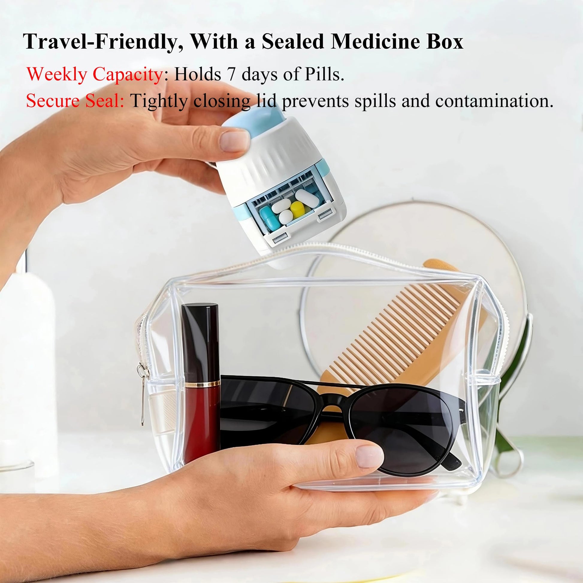 LAUHUW portable pill organizer chamber packed with weekly supplement tablets