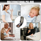 Compact pocket sized medication splitter shown next to daily travel items