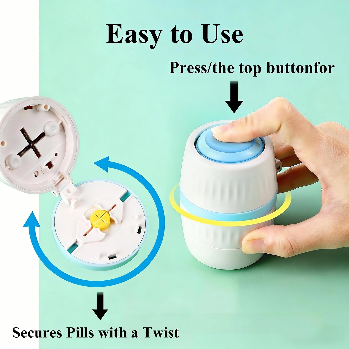 LAUHUW multi functional splitter being adjusted to fit a small round pill