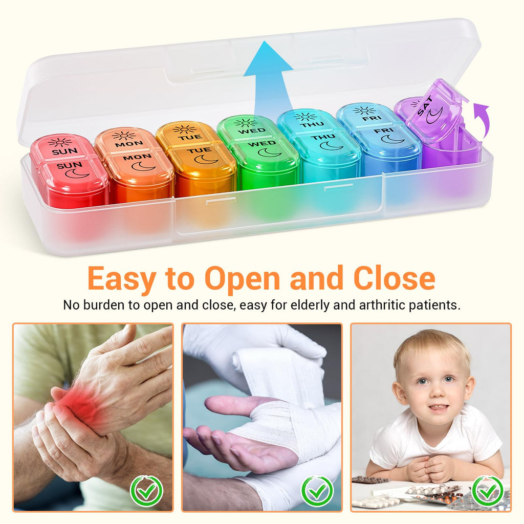 Compact travel pill storage case fitting easily inside a person's everyday carry bag