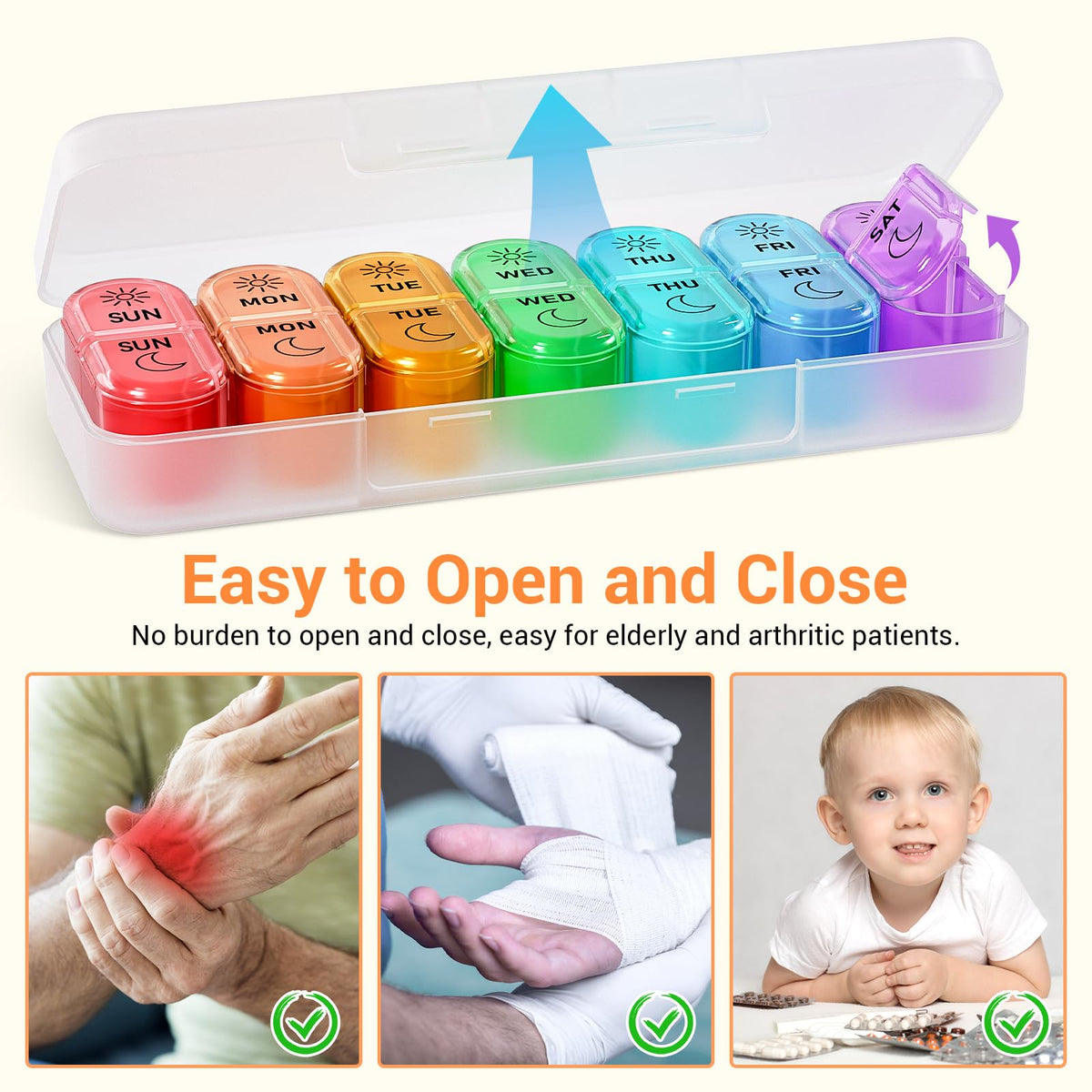 Compact travel pill storage case fitting easily inside a person's everyday carry bag