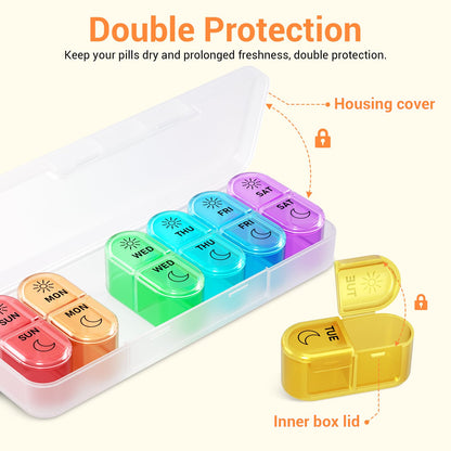 Secure snap shut lids on the windtrace medicine organizer preventing accidental pill spillage