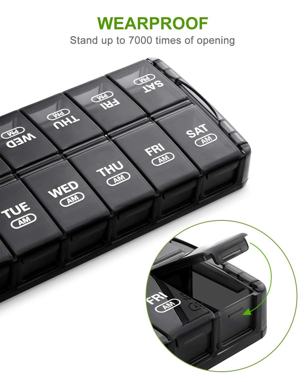 Sukuos food grade BPA free plastic supplement container close up details.