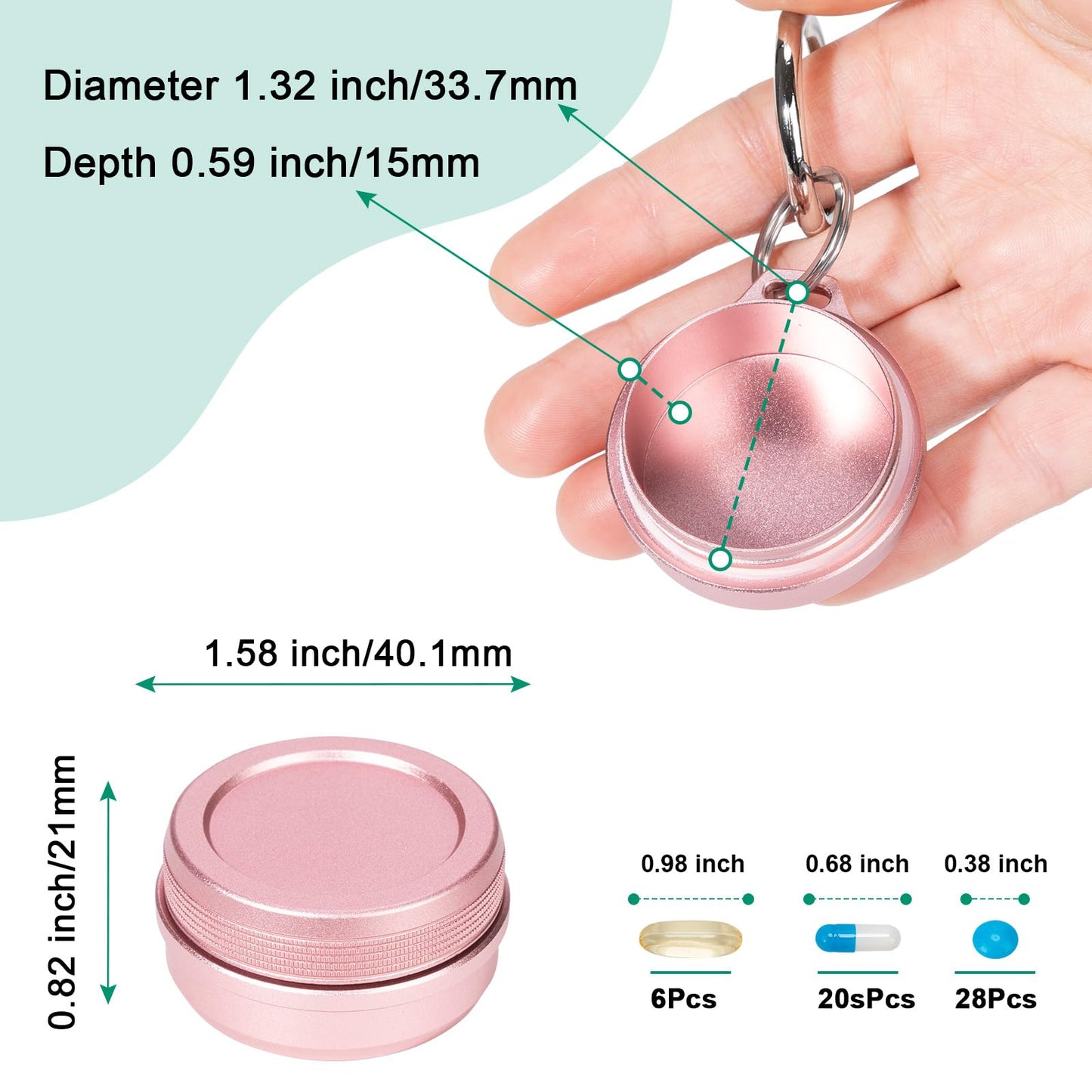 Pink portable travel pill container showing waterproof silicone seal ring