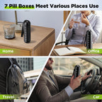 Zannaki portable cylindrical seven day health supplement organizer packed inside a travel bag