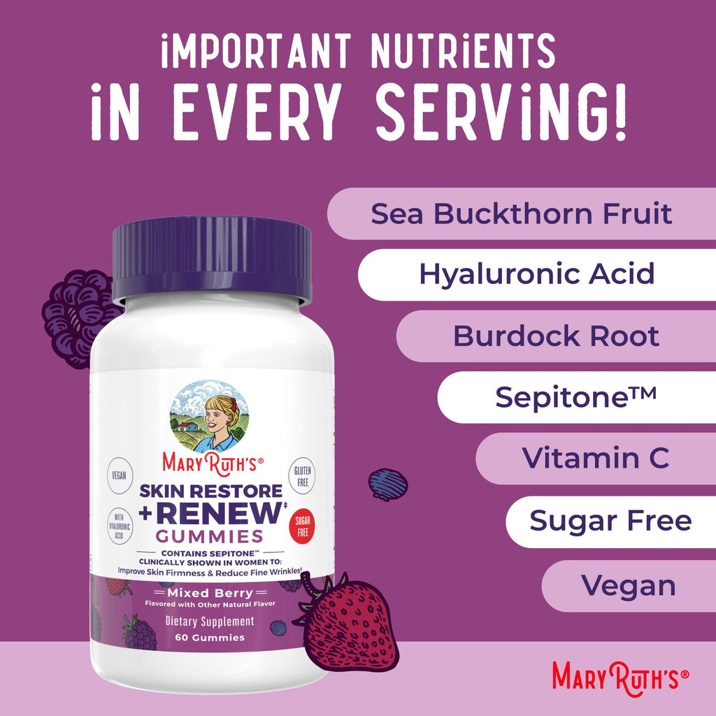 MaryRuth Organics Skin Restore And Renew Gummies dietary certifications badge