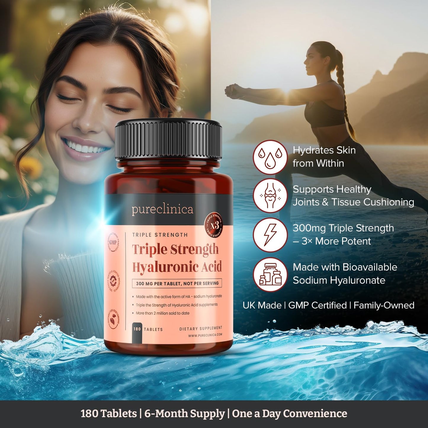 Pureclinica Hyaluronic Acid 300mg Six Month Supply Bottle