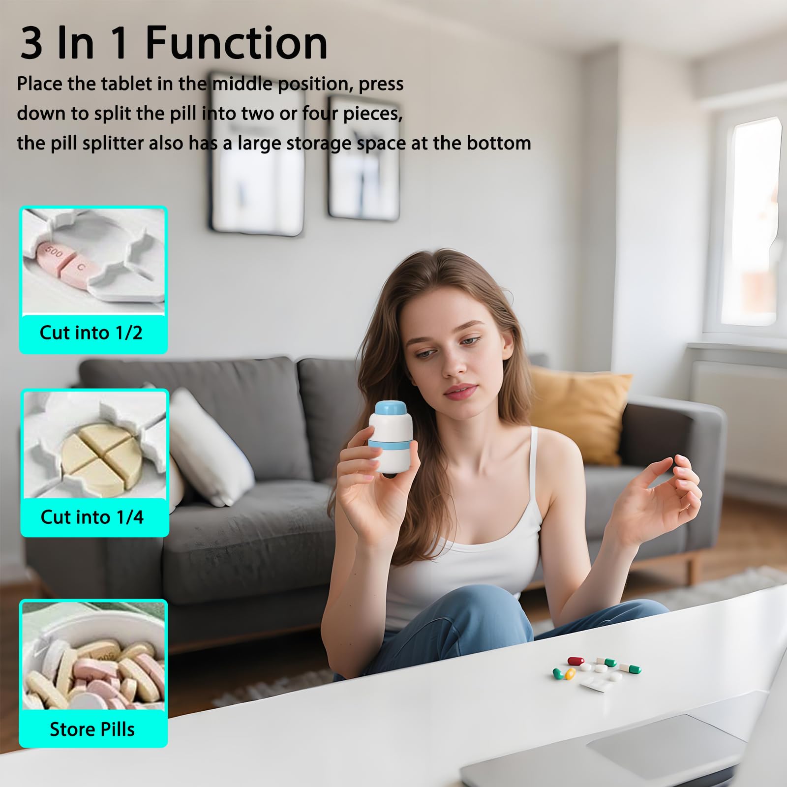 Veroral medical-grade stainless steel blade pill splitter open view
