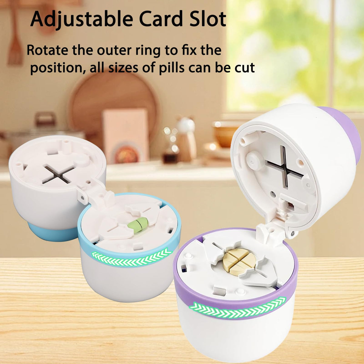 Veroral blue tablet cutter dividing small pill into quarters