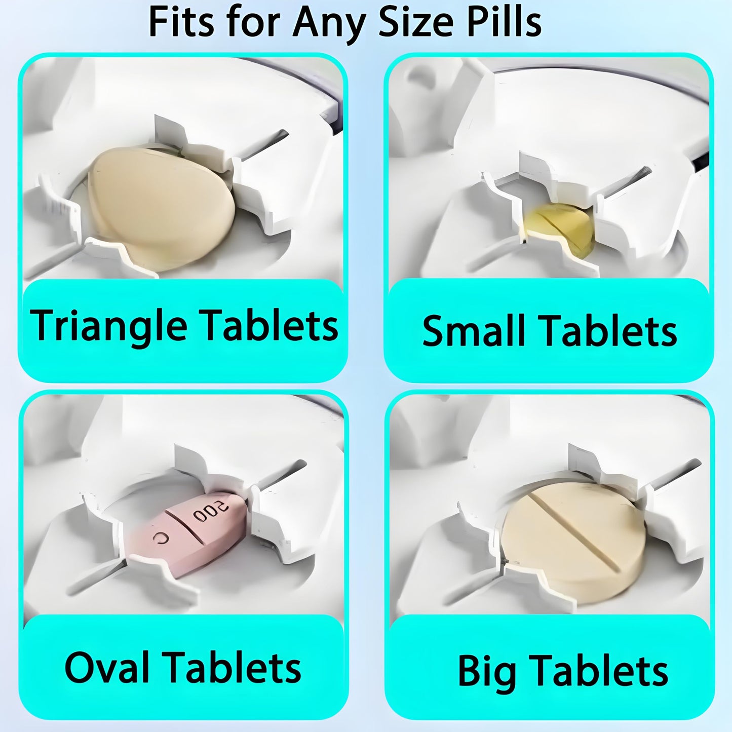 Veroral pill organizer showing airtight bottom storage compartment capacity