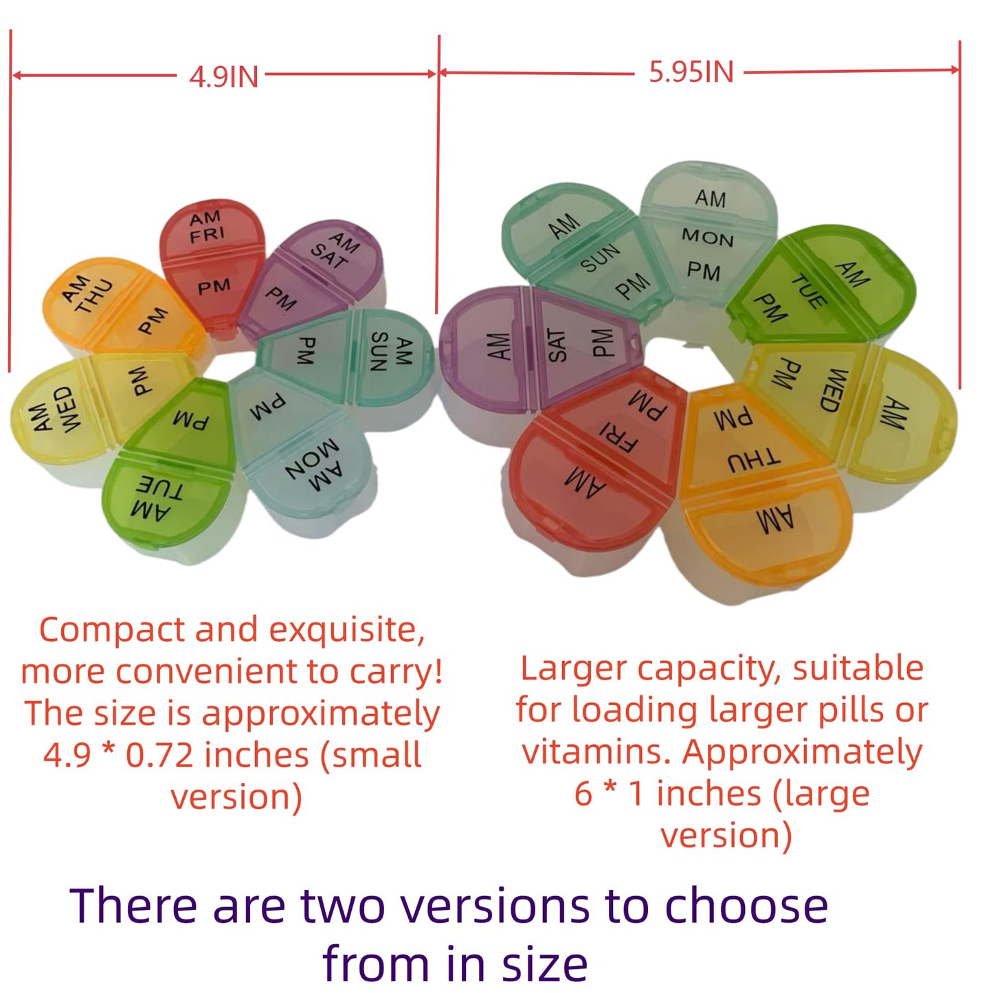 Zhengyuan weekly medication box with open lids displaying the fourteen translucent color-coded compartments