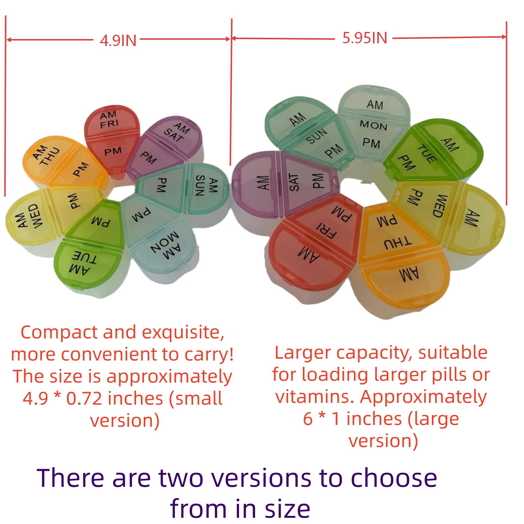 Zhengyuan weekly medication box with open lids displaying the fourteen translucent color-coded compartments