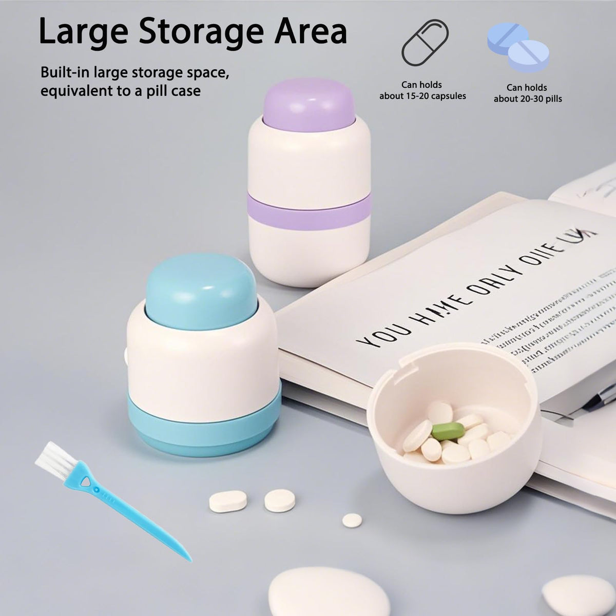Veroral compact travel medicine splitter with child-proof safety lock