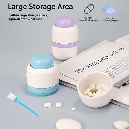 Veroral compact travel medicine splitter with child-proof safety lock