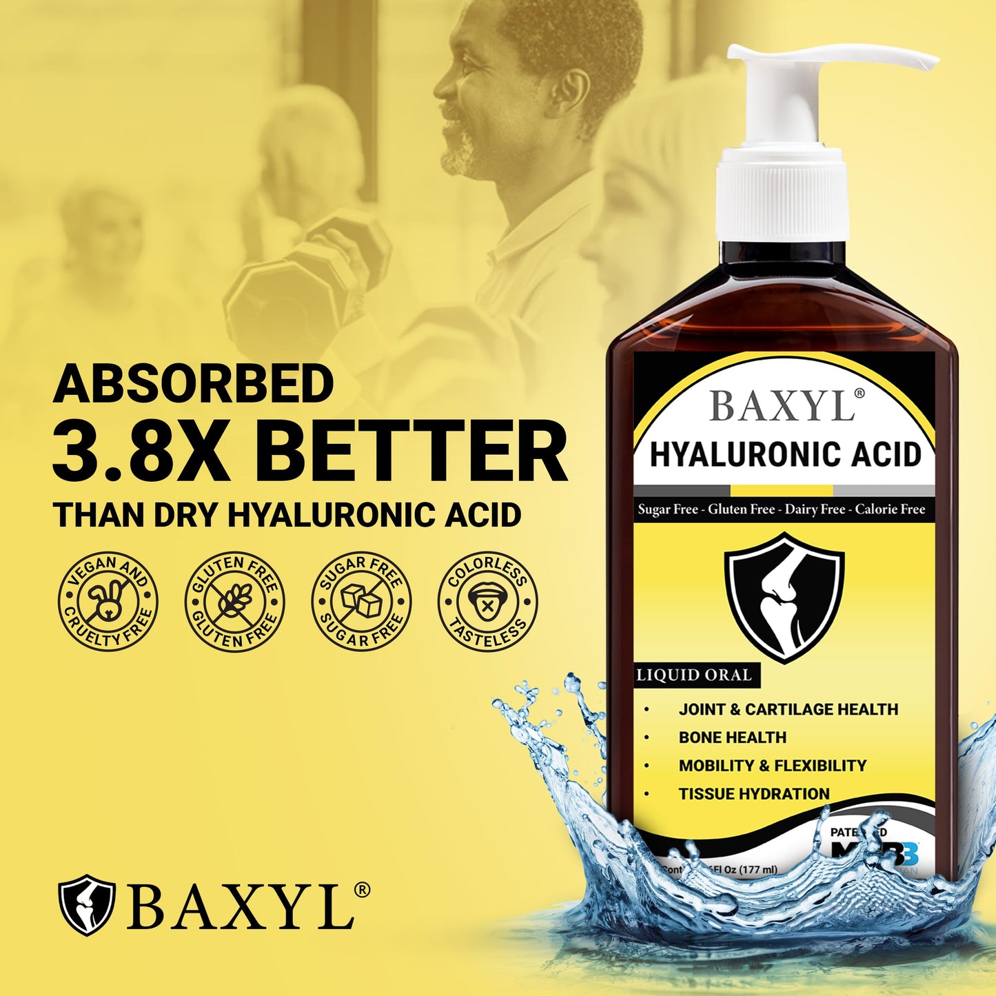 Baxyl Liquid Hyaluronic Acid patented MHB3 formula bottle