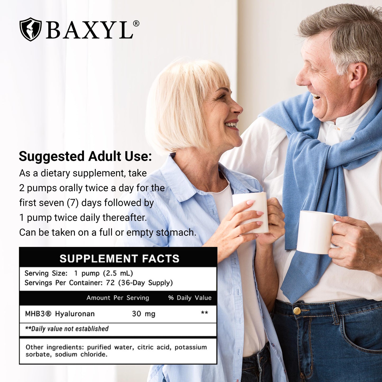 Baxyl Liquid Hyaluronic Acid 16 fluid ounces supplement package