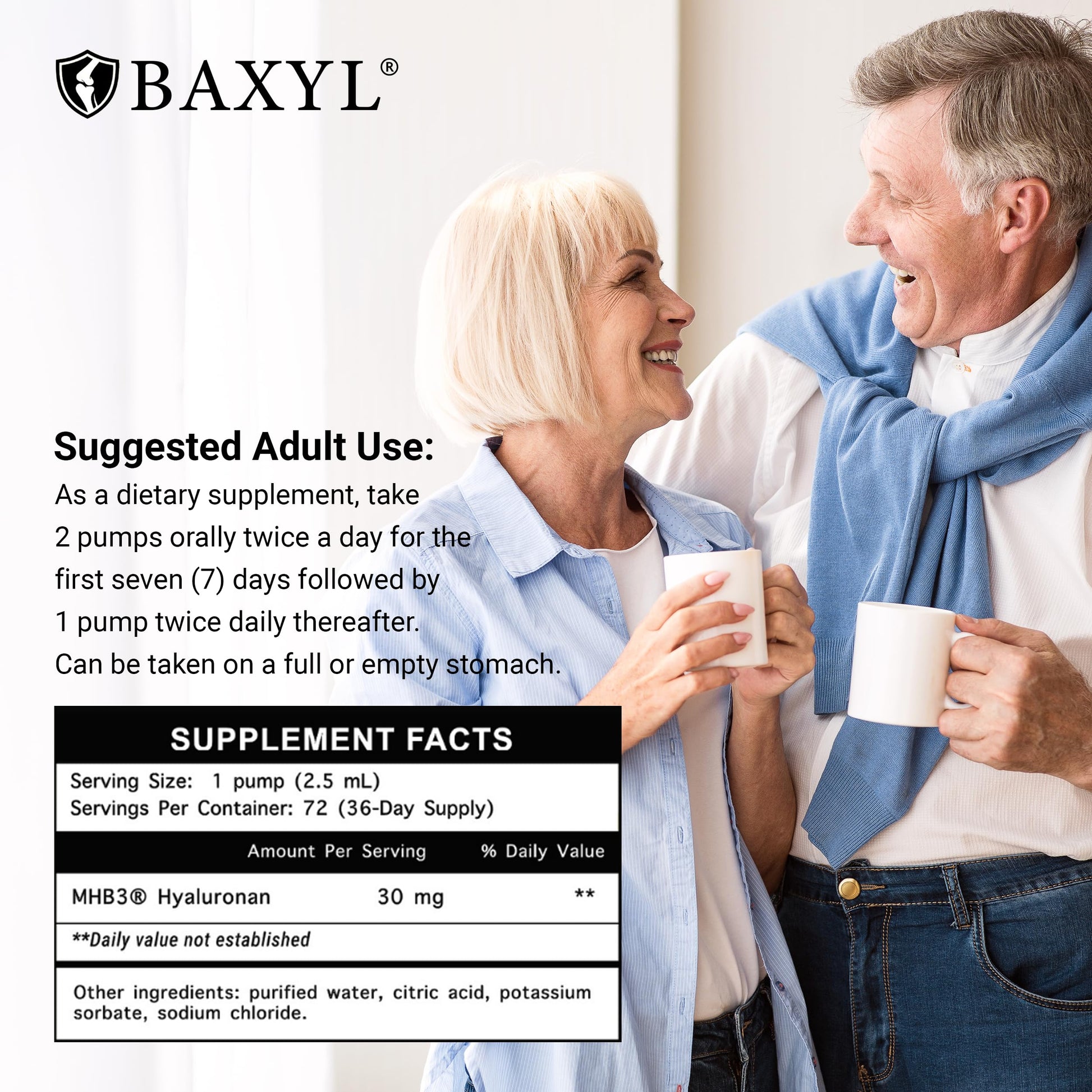 Baxyl Liquid Hyaluronic Acid 16 fluid ounces supplement package