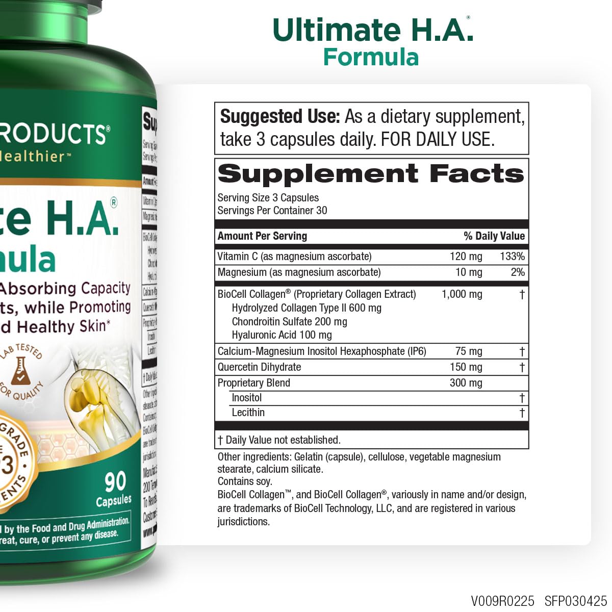 Purity Products Ultimate H.A. BioCell Collagen supplement facts label