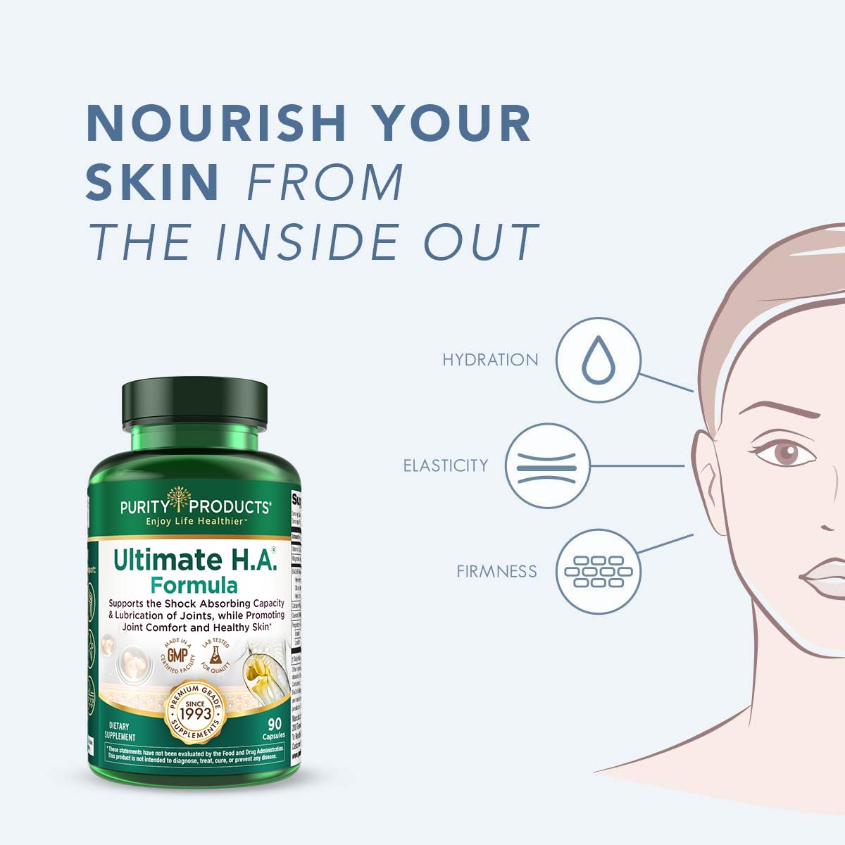 Purity Products Ultimate H.A. 90 capsules bottle side profile