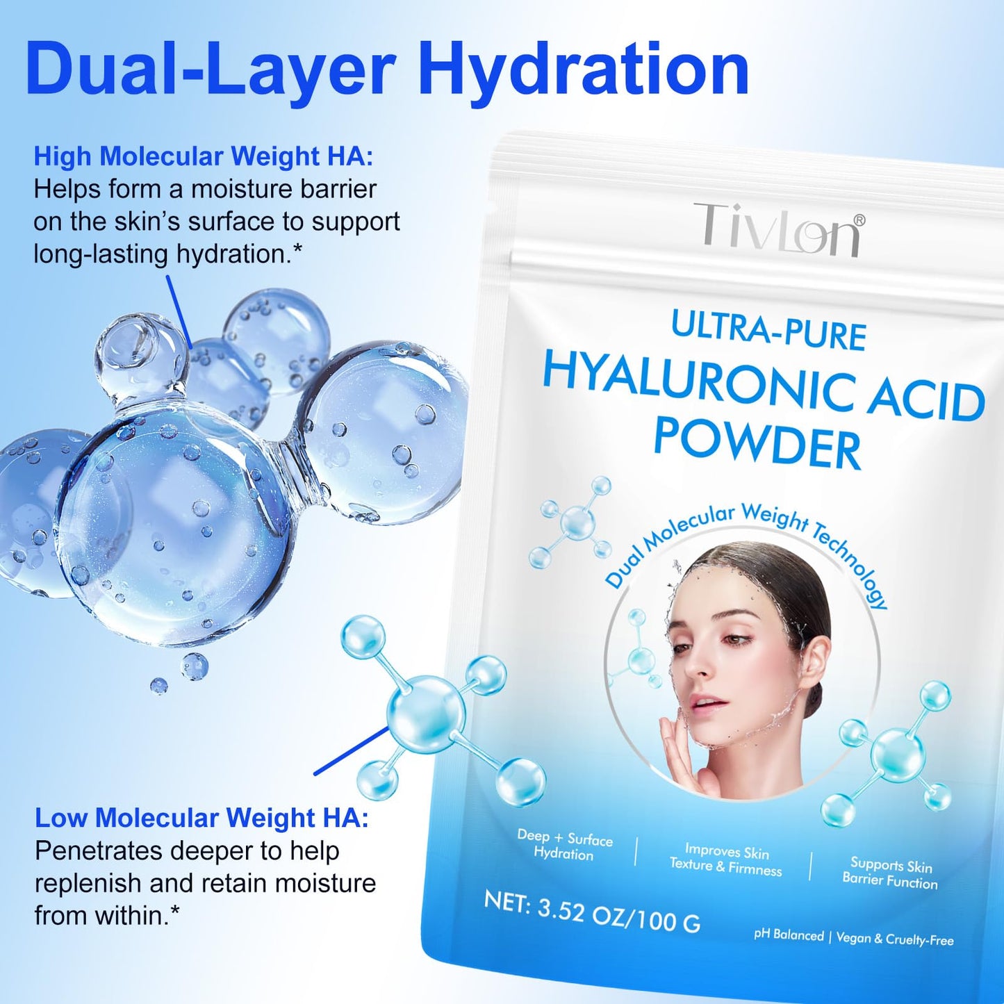 Flasture Hyaluronic Acid Powder Vegan Gluten Free Pouch