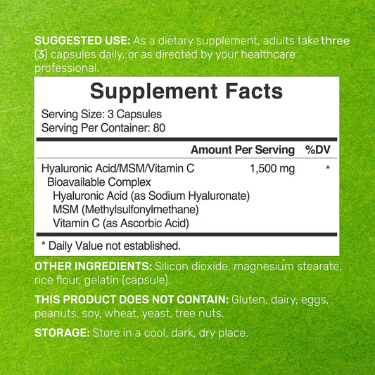 Deal Supplement Hyaluronic Acid 240 Capsules Supplement Facts Label