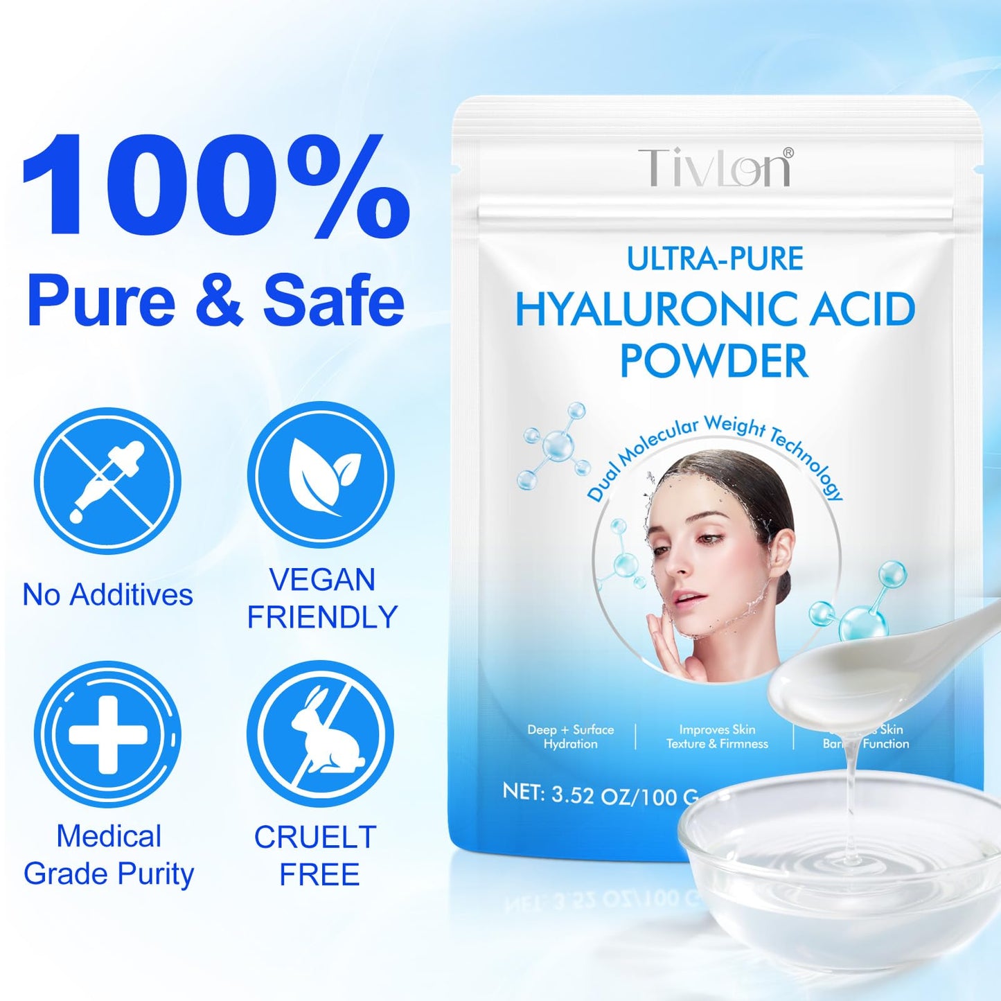 Flasture Hyaluronic Acid Powder Water Soluble Closeup