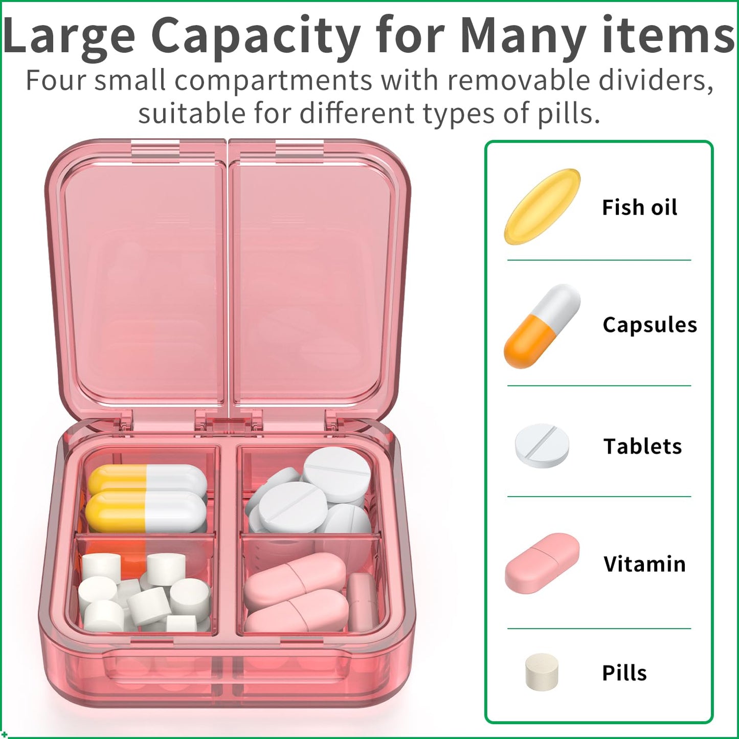 Mini compact pocket pill container held in hand demonstrating travel size