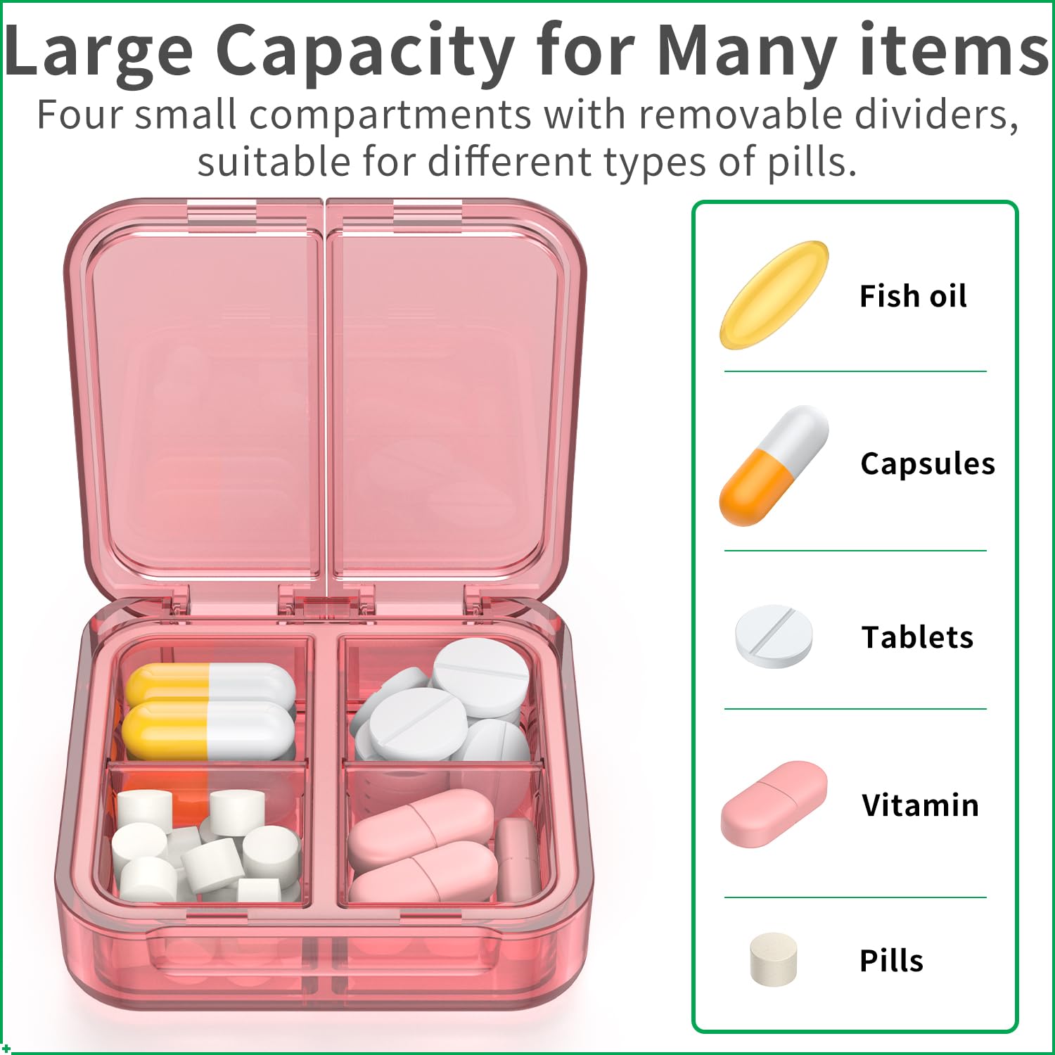 Mini compact pocket pill container held in hand demonstrating travel size