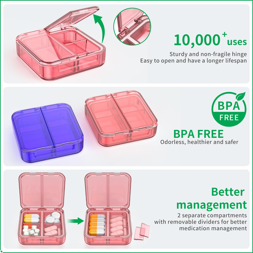 Daily medicine organizer side view highlighting the slim profile and secure latch