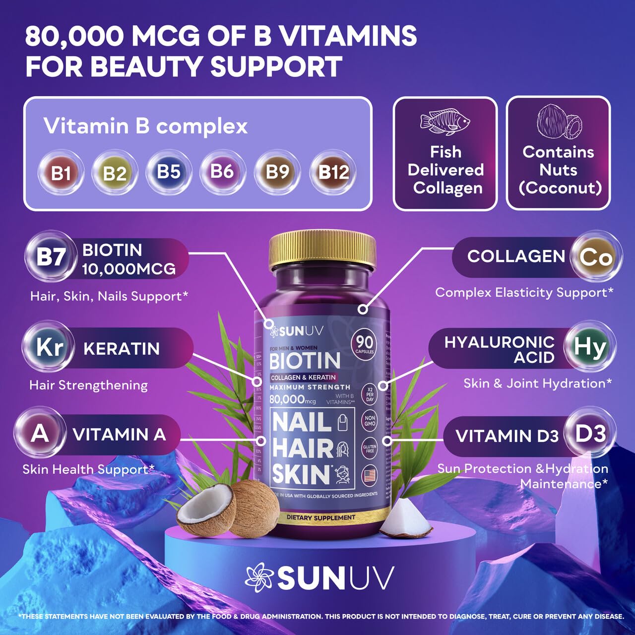 Sunuv Hair Growth Vitamins Supplement Bottle