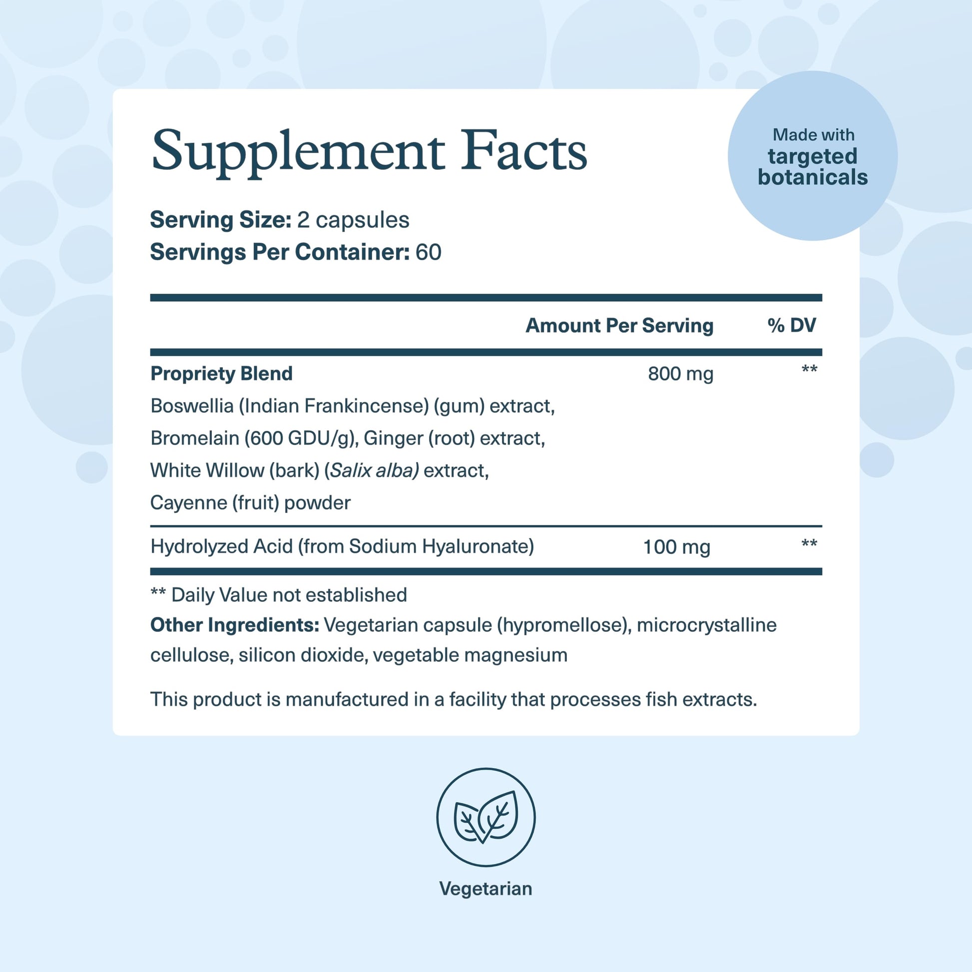Youtheory Hyaluronic Acid 120 Capsules Supplement Facts Label