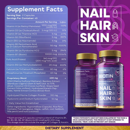 Sunuv Biotin 10000mcg Daily Dose Capsules