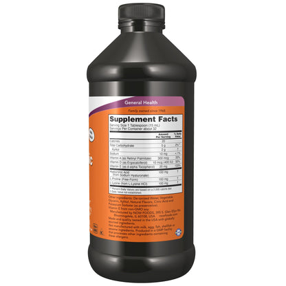 Now Foods Liquid Hyaluronic Acid Supplement Facts Label