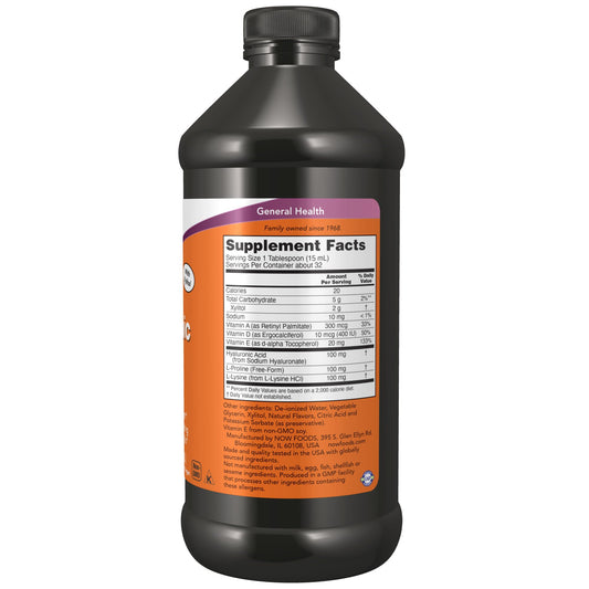 Now Foods Liquid Hyaluronic Acid Supplement Facts Label