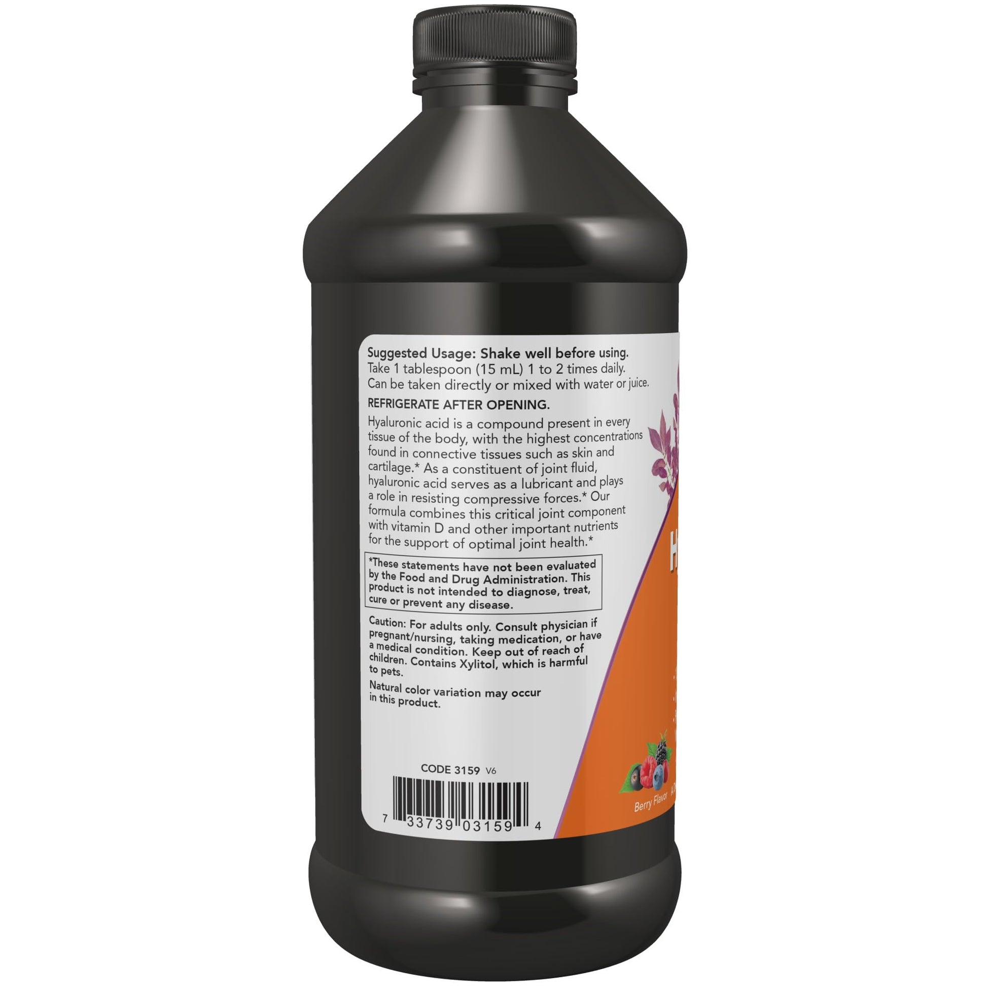 Now Foods Liquid Hyaluronic Acid 100 Milligrams Bottle Closeup