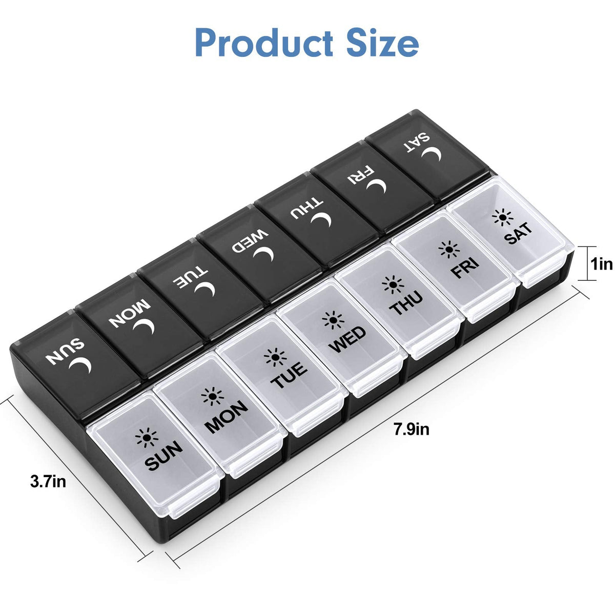 BPA-free daily pill container twice a day layout for elderly care.