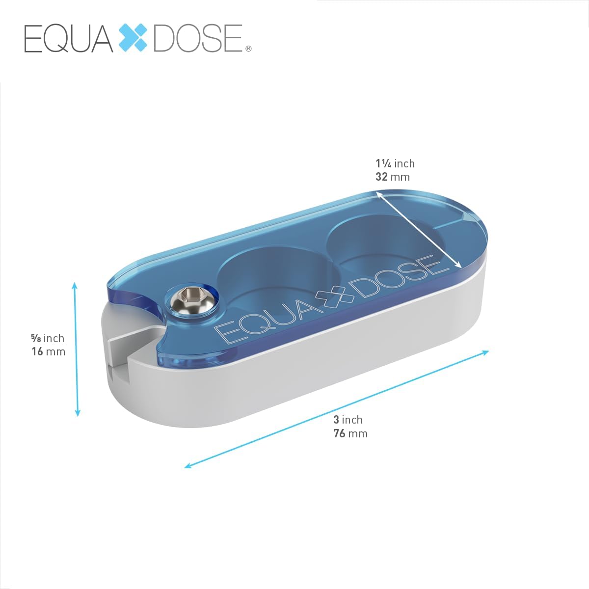 Equadose metal tablet cutter opened to reveal the safe to touch dual blades.