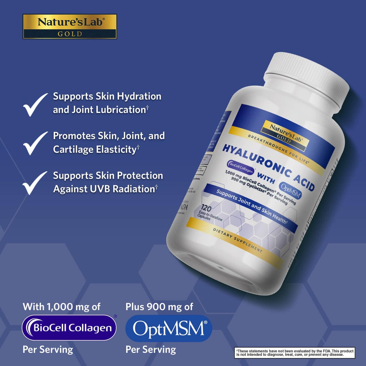 Nature's Lab Hyaluronic Acid 120 Capsules supplement facts label