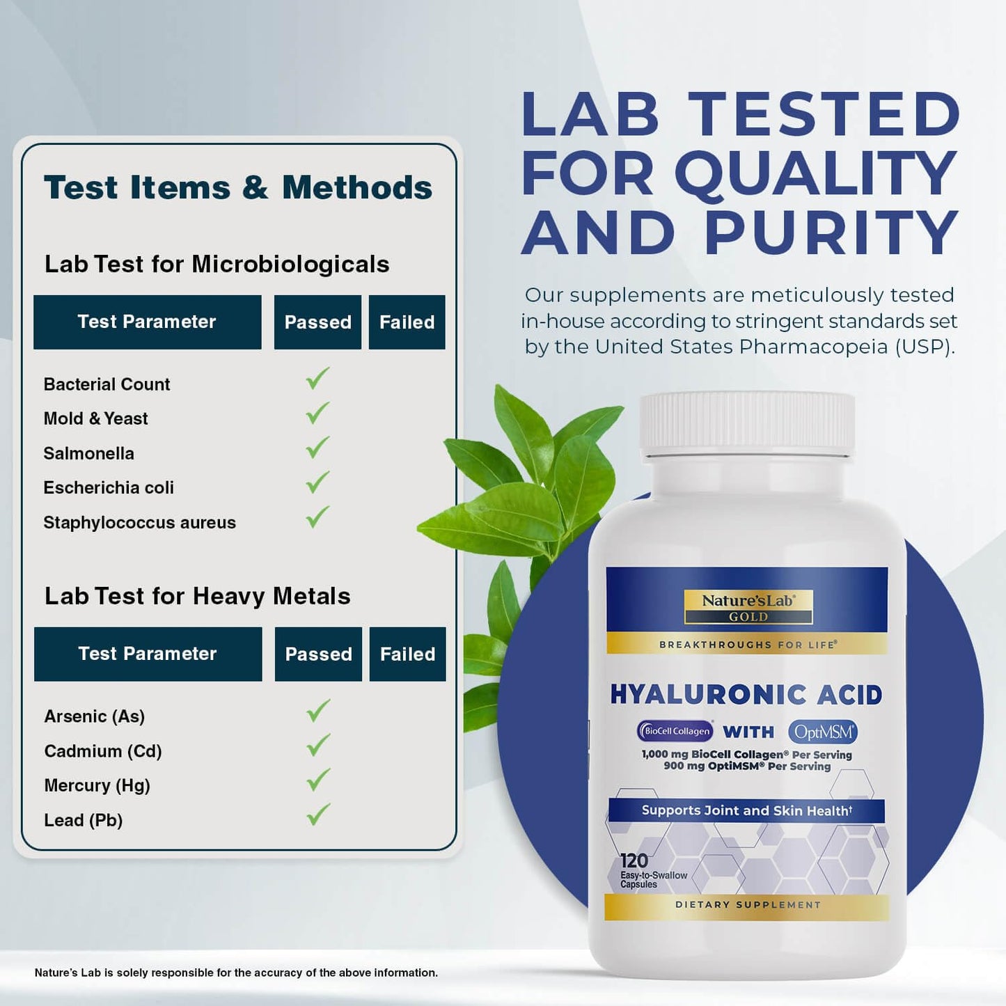 Nature's Lab Hyaluronic Acid 120 Capsules bottle side view