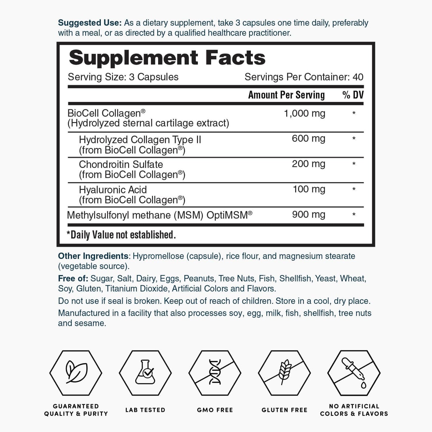Nature's Lab Hyaluronic Acid BioCell Collagen and MSM capsule size